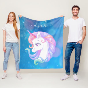 Cobertor De Velo Pastel Unicorn Pony Blue Sparkle Stars Girly