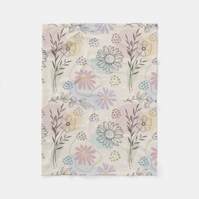 Cobertor De Velo Pastel Wildflower Collage – Chic Floral Geometric  (Frente)