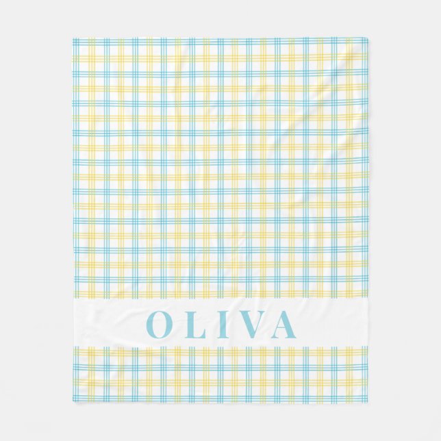 Cobertor De Velo Pastel Yellow Blue Plaid Custom Name (Frente)