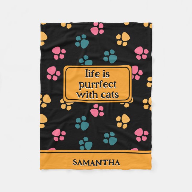 Cobertor De Velo Pata engraçada de gato preto (Frente)