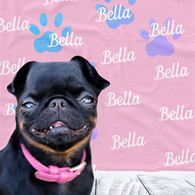 Cobertor De Velo Pata Imprime o Nome do Cão Feminino Personalizado  (Paw Prints Pink Personalized Female Dog Name Fleece Blanket
)