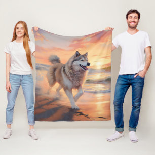 Cobertor De Velo Patas Sareentas do Malamute do Alasca no pôr do so
