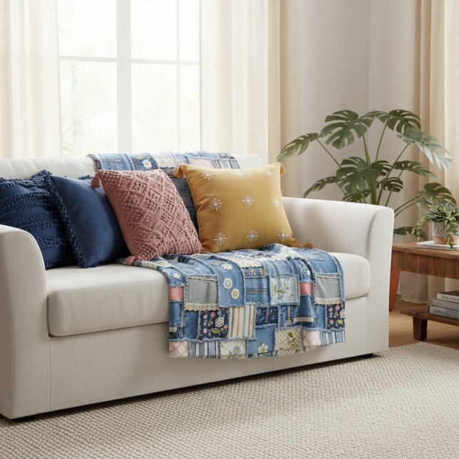 Cobertor De Velo Patchwork Denim (Criador carregado)