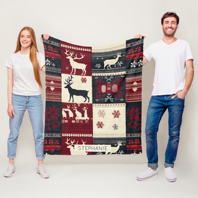 Cobertor De Velo Patchwork do Fair Isle Knited | Rustic Reindeer (In Situ)