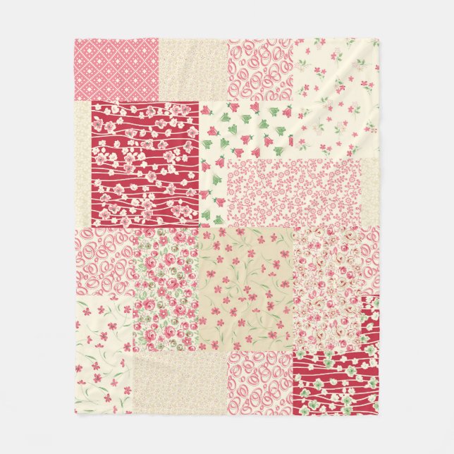 Cobertor De Velo Patchwork Floral: Ornamentos Desenhados À Mão. (Frente)