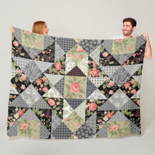 Cobertor De Velo Patchwork Padrão Butterflies Flores Foliage Rosa
