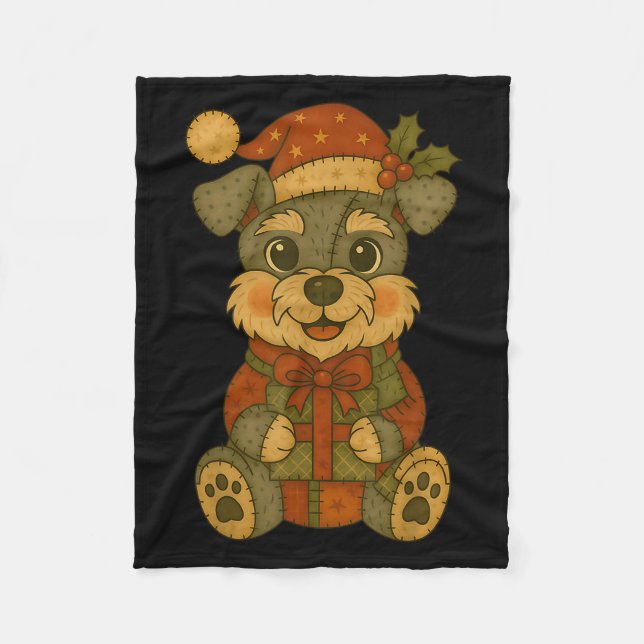 Cobertor De Velo Patchwork Schnauzer Dog With Santa Hat For Christm (Frente)