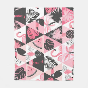 Cobertor De Velo Patchwork Tropical: Flamingo Watermelon Seamless.