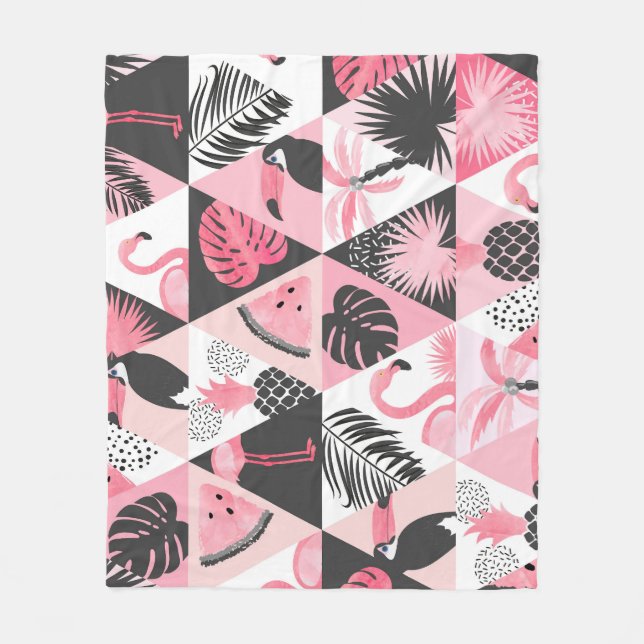 Cobertor De Velo Patchwork Tropical: Flamingo Watermelon Seamless. (Frente)