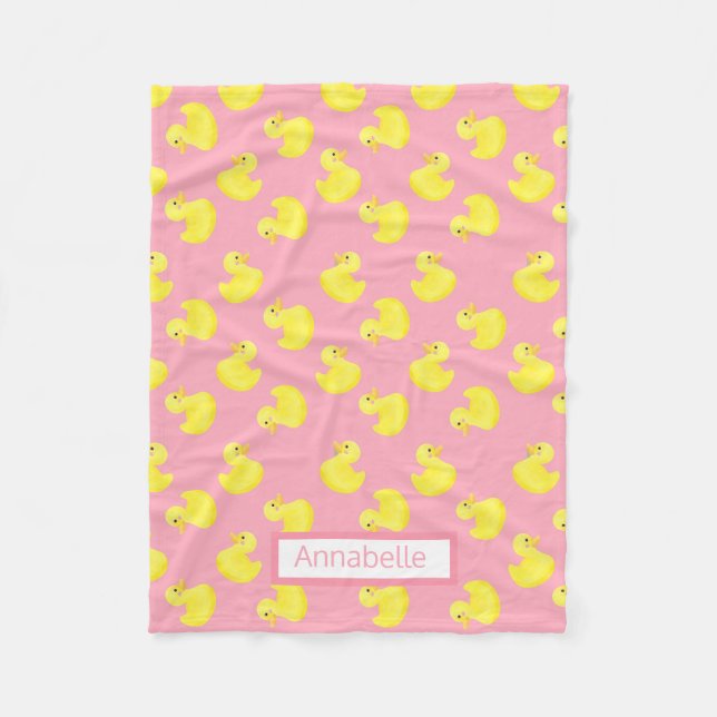 Cobertor De Velo Patos Amarelos na Personalização Rosa (Frente)