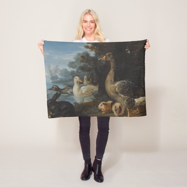 Cobertor De Velo Patos-Guiné e um coelho em uma Paisagem Wooded (In Situ)