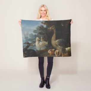 Cobertor De Velo Patos pintados e um coelho em uma paisagem flutuad