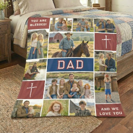 Cobertor De Velo Patriotic Blessed Dad 12 Photo Collage Custom Text