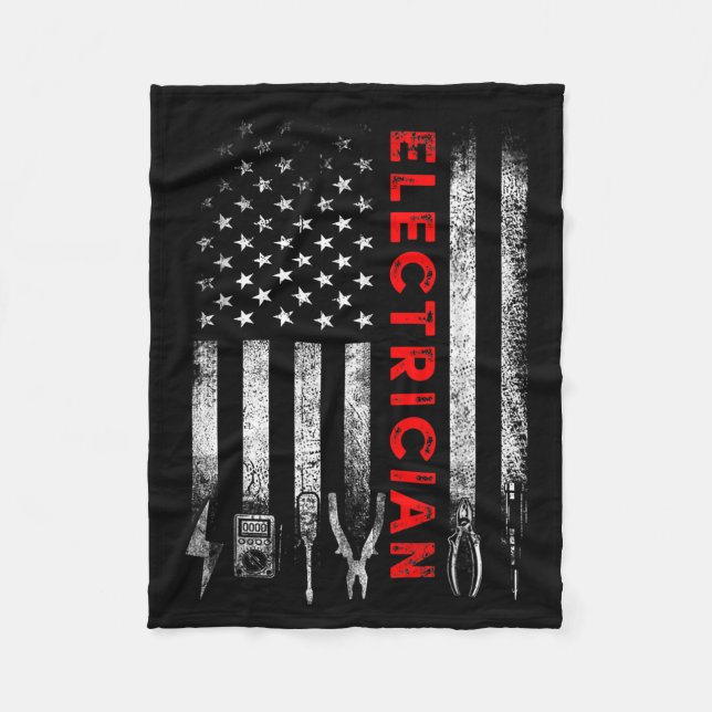 Cobertor De Velo Patriotic Electrician American Flag Fathers Day  (Frente)