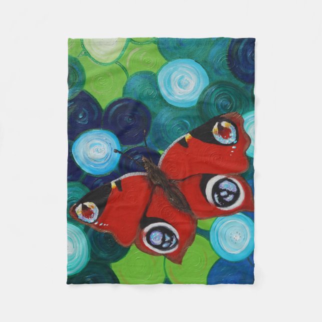 Cobertor De Velo Pavão-borboleta e pintura de flores (Frente)