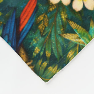Cobertor De Velo Pavões e papagaios coloridos em dourado tropical