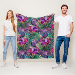 Cobertor De Velo Pavões Vintage Roxo Azul Esverdeado Antigo Elegant