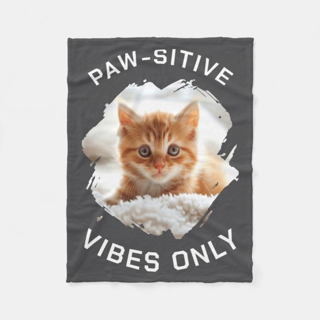 Cobertor De Velo Paw Sitive Vibes Only Cat Photo Black  (Frente)