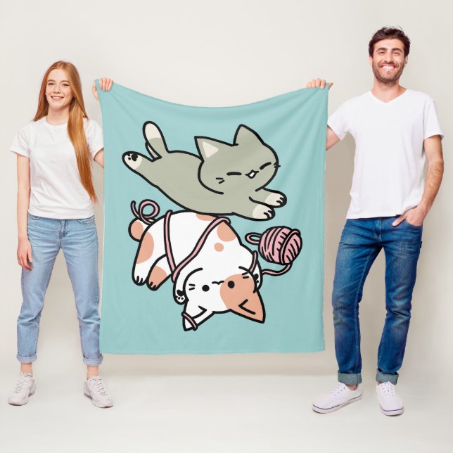 Cobertor De Velo Paws and Play – Adorable Cat Illustration (In Situ)