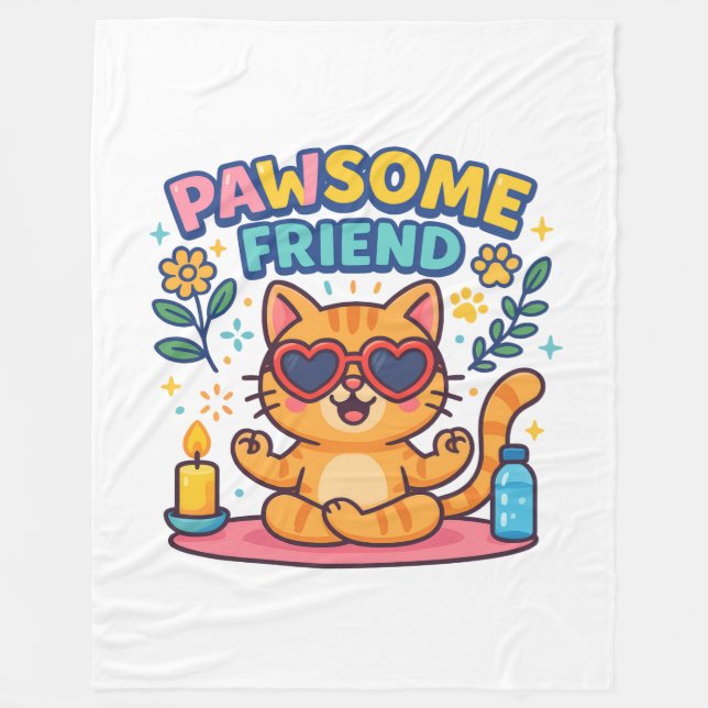 Cobertor De Velo Pawsitive Vibes with Pawsome friend Cute Cat Lover (Frente)