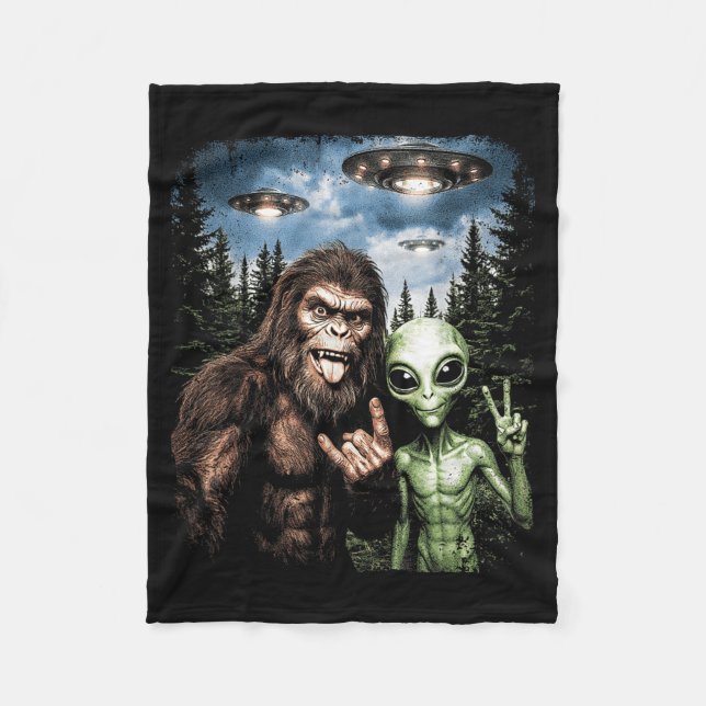 Cobertor De Velo Pé Grande Alien Selfie Sinal de Paz Divertido OVNI (Frente)