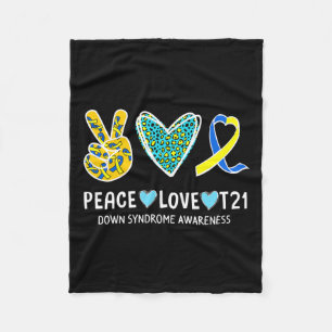 Cobertor De Velo Peace Love Cure Blue And ellow Ribbon Down Syndro