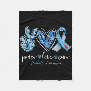 Cobertor De Velo Peace Love Cure Blue Ribbon Diabetes Mon