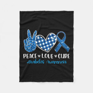 Cobertor De Velo Peace Love Cure Cinza Blue Ribbon Diabetes Awarene