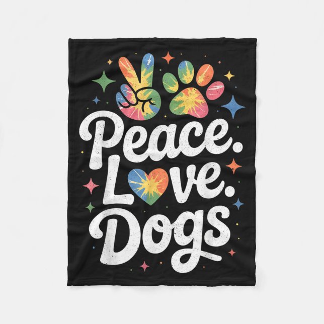 Cobertor De Velo Peace Love Dogs Tie Dye Dog Lover Rescue Puppy  (Frente)