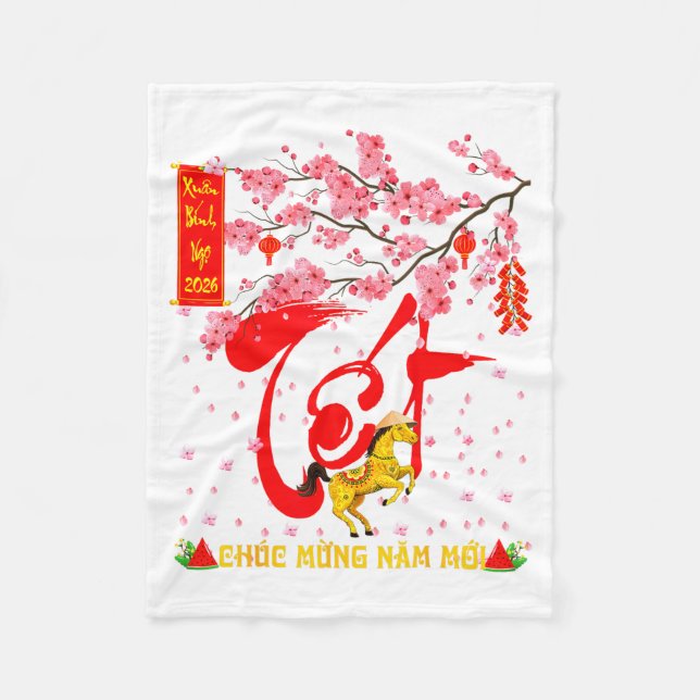 Cobertor De Velo Peach Blossom Vietnamese Lunar New Year Horse 2026 (Frente)