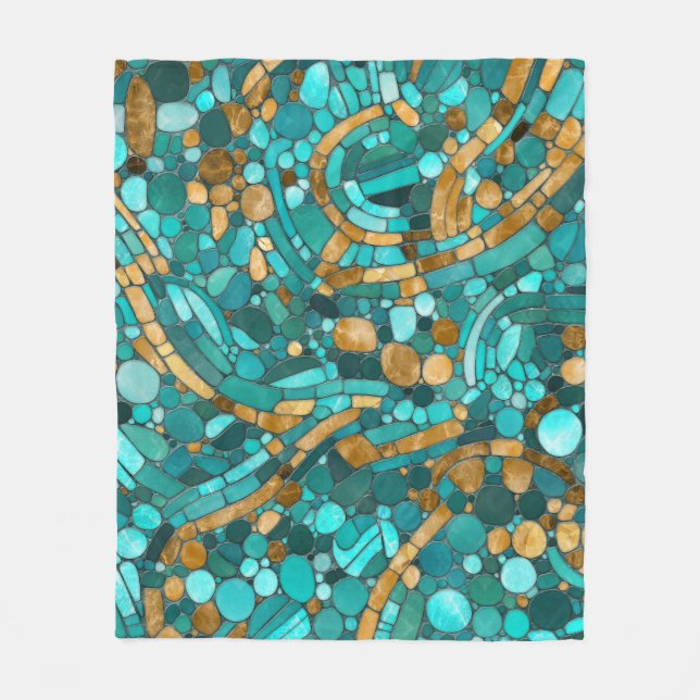 Cobertor De Velo Pebbles Mosaic Art - Emerald e Dourado (Frente)