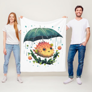 Cobertor De Velo Peixe Baiacu Dia Chuvoso Com Guarda-Chuva