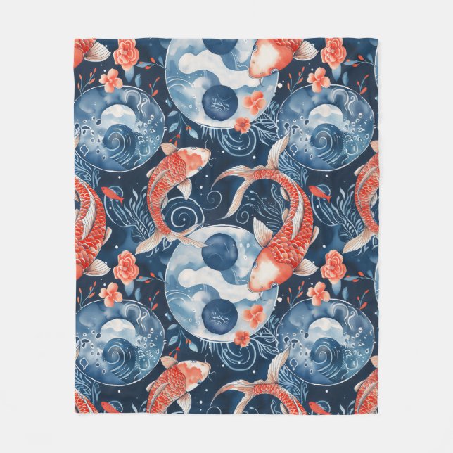 Cobertor De Velo Peixe Japonês Em Aquarela (Frente)