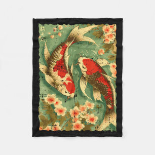 Cobertor De Velo Peixes Koi Japoneses Flores de Cerejeira Sakura Ar