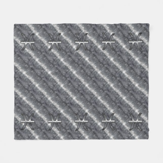 Cobertor De Velo Peixes Símbolo Zodiac no Grunge Steel Impressão (Frente (Horizontal))