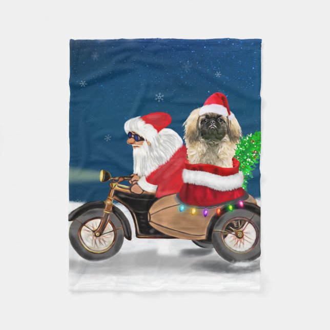 Cobertor De Velo Pekingese Dog Natal Papai Noel (Frente)