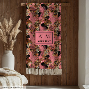 Cobertor De Velo Pele de leopardo personalizada em aquarela rosa mo