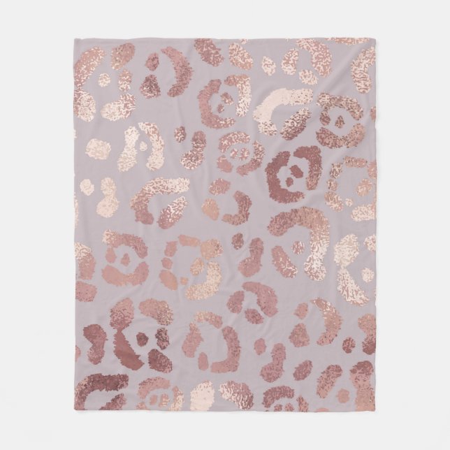 Cobertor De Velo Pele-leopardo: elegância rosa de ouro. (Frente)