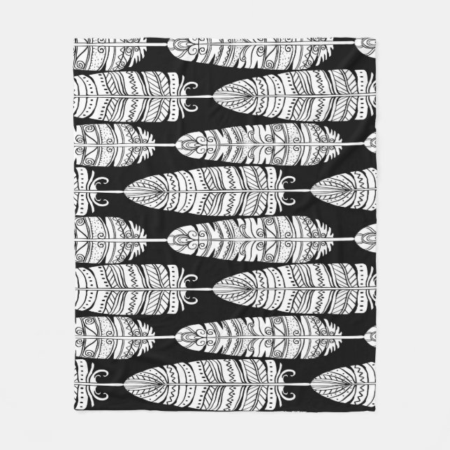 Cobertor De Velo Penas boho: padrão preto e branco (Frente)