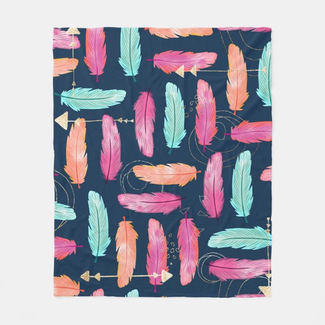 Cobertor De Velo Penas de aquarelas com padrão de fea sem descontin (Frente)
