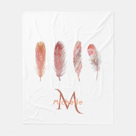 Cobertor De Velo Penas de cor-de-rosa e coral em monograma branco