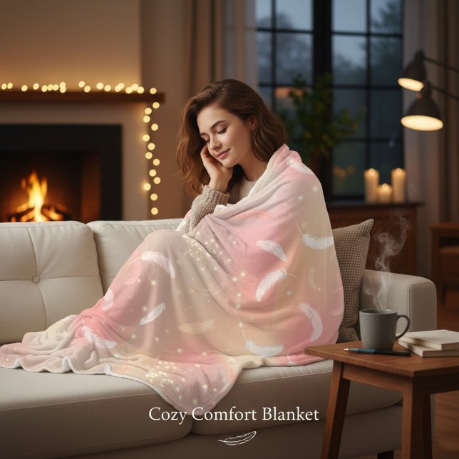 Cobertor De Velo Penas de Pastel Suave | Rosa Romântica e Dourada C (Criador carregado)