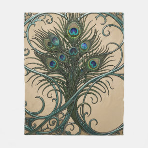 Cobertor De Velo Penas de Pavão Arte Nova Moldura Teal Ornata