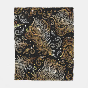 Cobertor De Velo Penas Peacock: Desenho Artístico À Mão Livre.