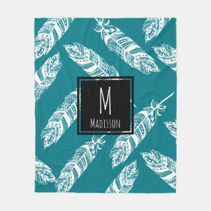 Cobertor De Velo Penas Tribais de White Boho - Personalizadas