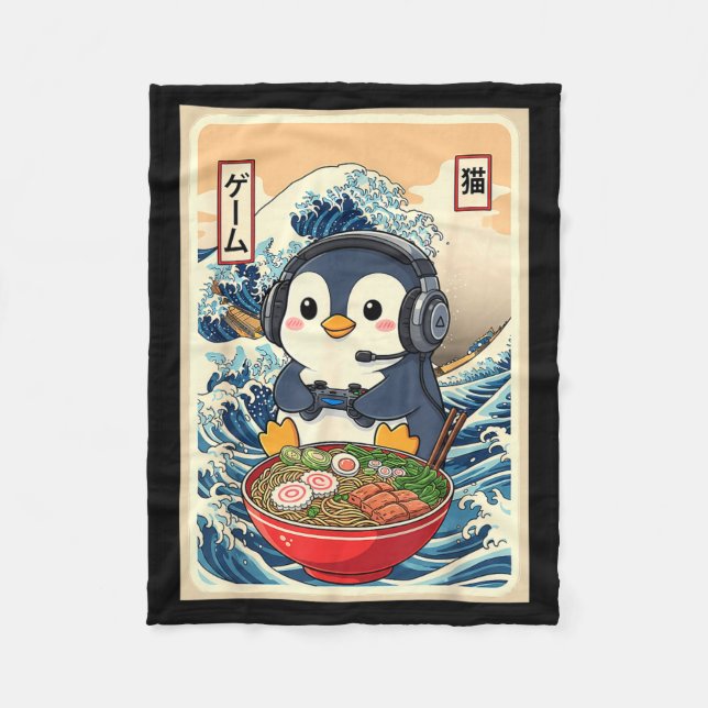 Cobertor De Velo Penguin Kawaii Japanese Ramen Noodle Retro Gaming  (Frente)