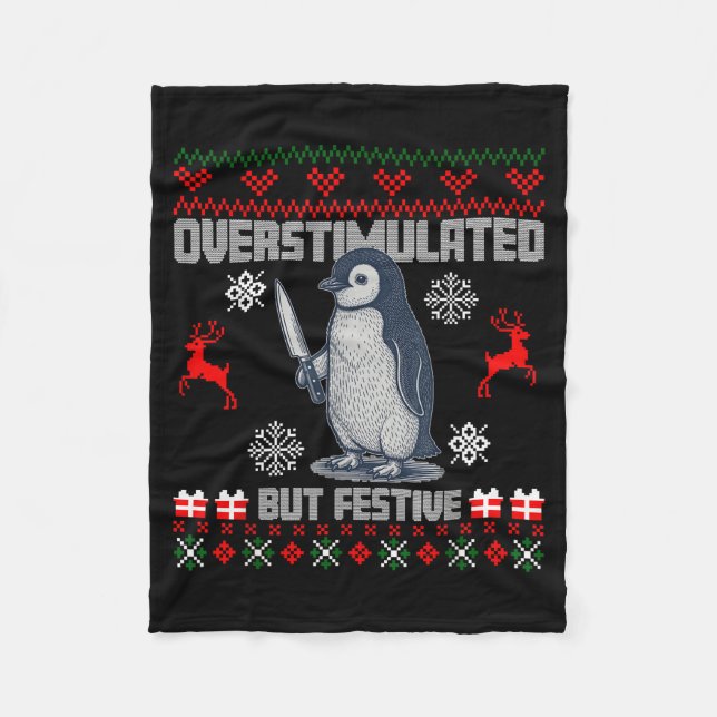 Cobertor De Velo Penguin Overstimulated But Festive Ugly Christmas  (Frente)