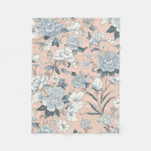 Cobertor De Velo Peônias Azuis Floral Botânico Vintage Pêssego