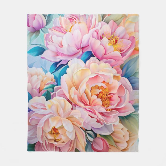 Cobertor De Velo Pêonias Vibrantes em Pastel Suave (Frente)
