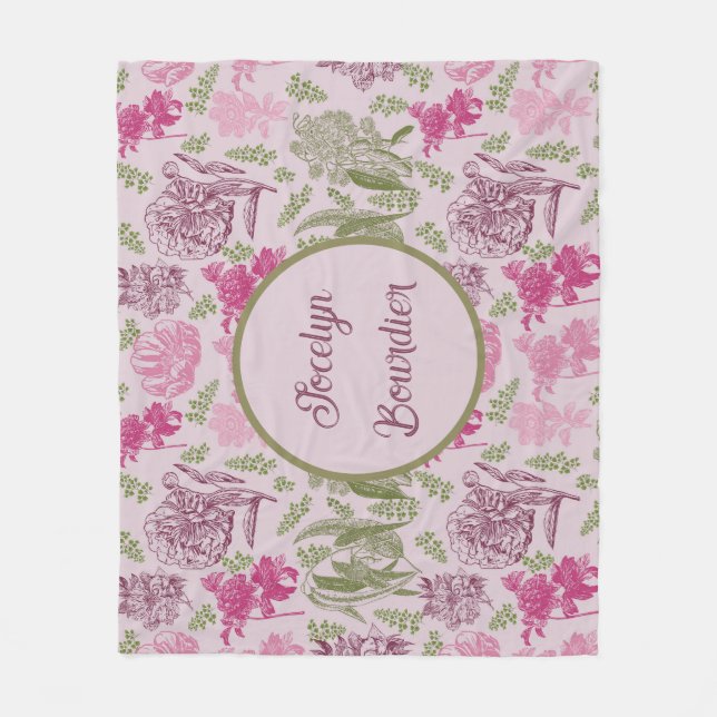 Cobertor De Velo Peony Rosa Botânica Personalizada Eucalyptus (Frente)